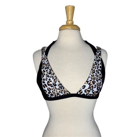 BEACHSISSI NEW Cross Design Leopard Print Bikini Top Medium BCJ