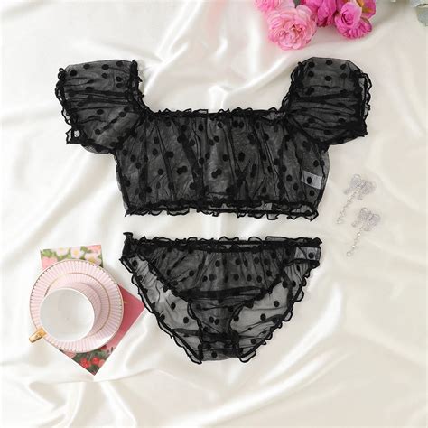 Sheer Black Polka Dot Lingerie Set On Luulla