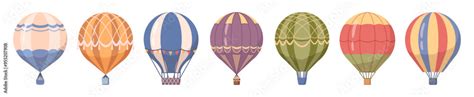 Aerial Hot Air Balloons Flat Set Vector Transportation With Flight Flying Airballoons For
