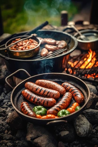 Premium AI Image Appetitive Grilled Sausage On The Flaming Grill