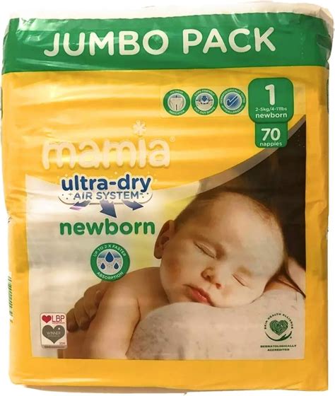 ALDI Mamia Newborn Nappies Size 1 Jumbo Pack 70 Nappies Ultra Dry