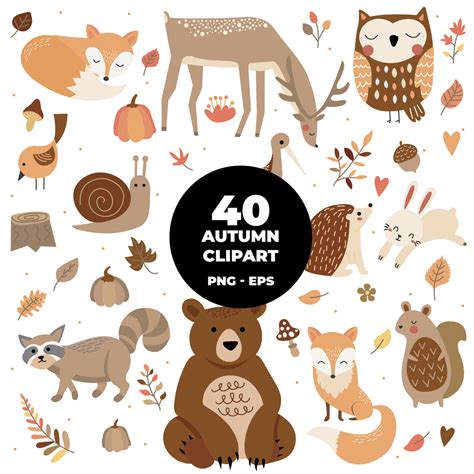 COD848 - Autumn animals clipart, fall clipart, Leaves clipart, Plants – Hello