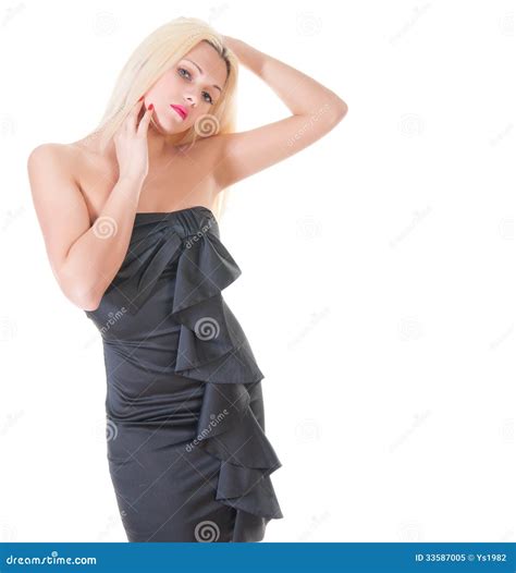 Sexy Blonde Dame In Zwarte Kleding Tegen Wit Stock Afbeelding Image Of Zaken Manier