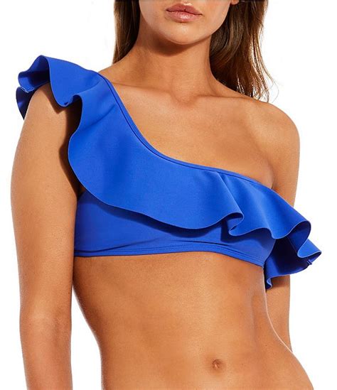 Antonio Melani Solid Bonded Ruffle One Shoulder Swim Top Dillards