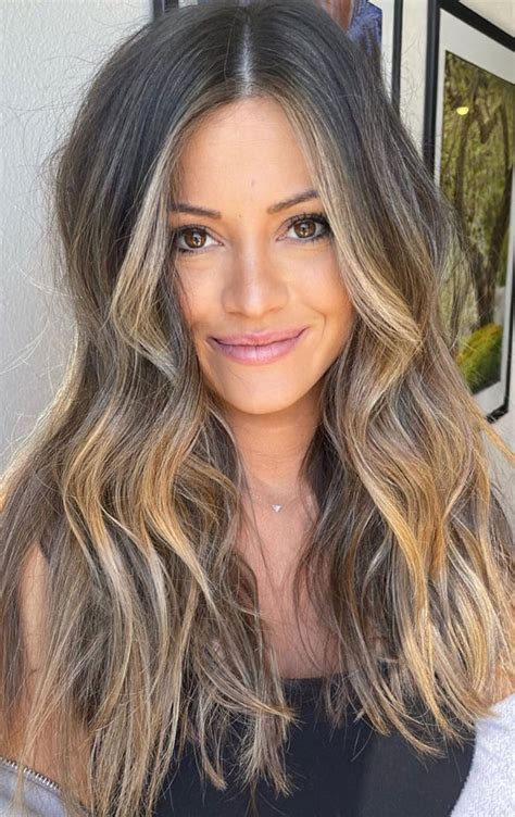 The Prettiest Hair Colours For Winter Brunette With Cute Honey Blonde Highlights