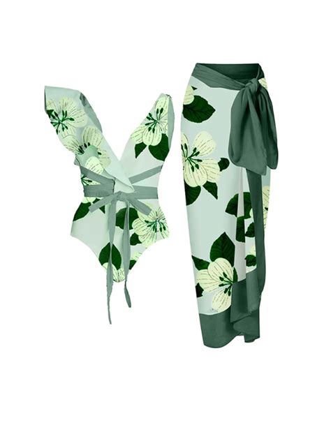 Conjunto De Bikini Con Estampado Verde Vintage Para Mujer Traje De Ba O Sexy Asim Trico