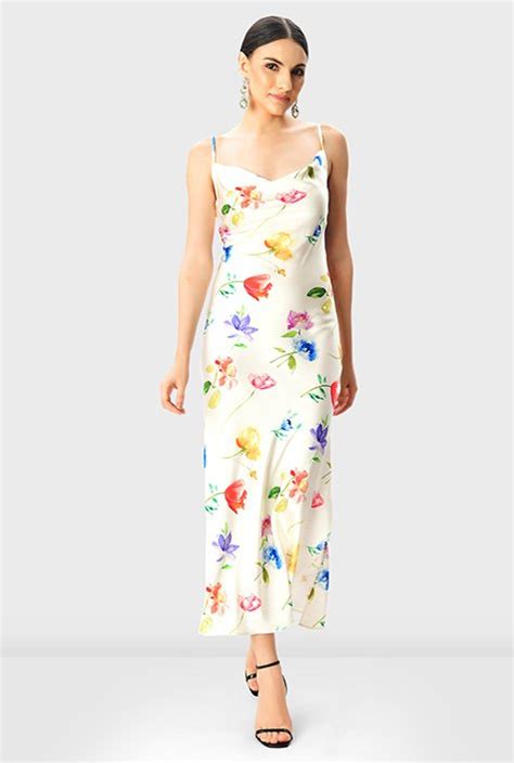 Shop Floral Print Poly Satin Slip Dress Eshakti