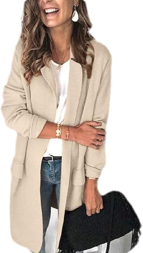 Women Lapel Open Front Longline Long Sleeve Blazer Jacket Coat Amazon