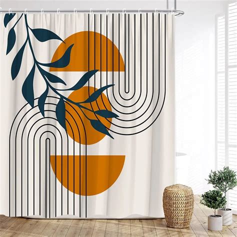 Mid Century Modern Shower Curtain Geometric Abstract Bohemian Green