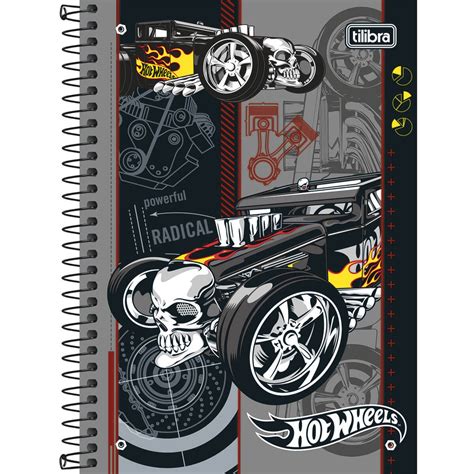Caderno Espiral Capa Dura 1 4 Hot Wheels 96 Folhas Pacote 5 Unidades Sortido