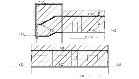 Section Of 15x14 Meter House Building Dwg File Cadbull