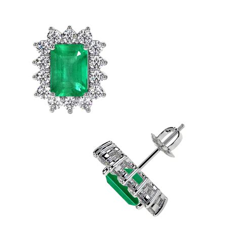 Emerald Cut Emerald Earrings With Round Diamonds (4.19cttw) AA Quality