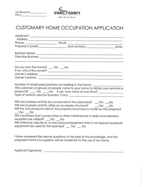 Stanly County North Carolina Customary Home Occupation Application Fill Out Sign Online And