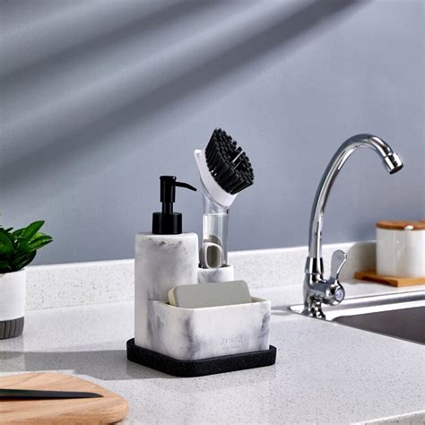 ZCCZ Soap Dispenser With Sponge And Brush Holder Kitchen Hand Dish