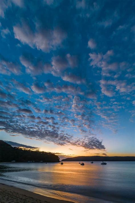 Sunrise Views Over Brisk Bay with Boats, Clouds and Mountain Ranges ...