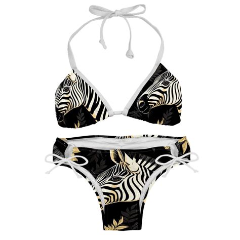 Zebra Swimsuit Bikini Set Detachable Sponge Adjustable Strap Two Pack Ideal For Beach Pool