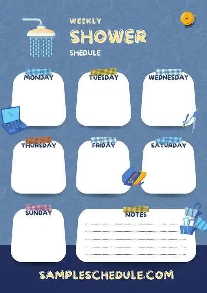 Printable Shower Schedule Template For Improved Hygiene And Productivity