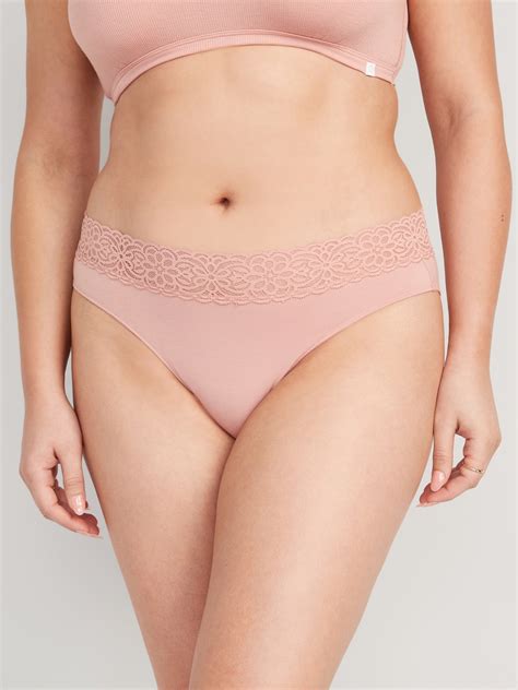 Mid Rise Supima Cotton Blend Lace Trimmed Bikini Underwear Old Navy
