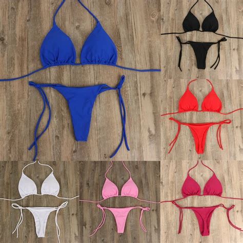 TRIANGLE BRÉSIL BIKINI Dos Nu au Niveau de La Po Plissé Noir Bleu Rouge Rose EUR