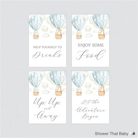 Printable Hot Air Balloon Baby Shower Table Signs In Blue Etsy