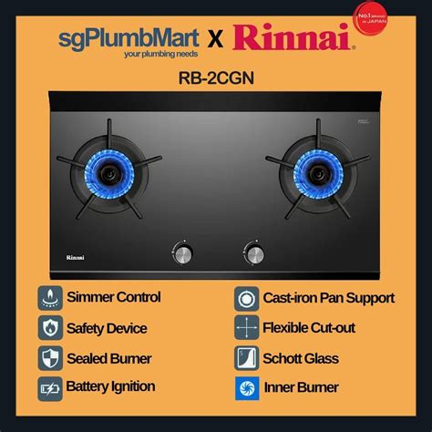 Rinnai X Sgplumbmart Rb 2cgn 2 Burner Inner Flame Glass Gas Hob