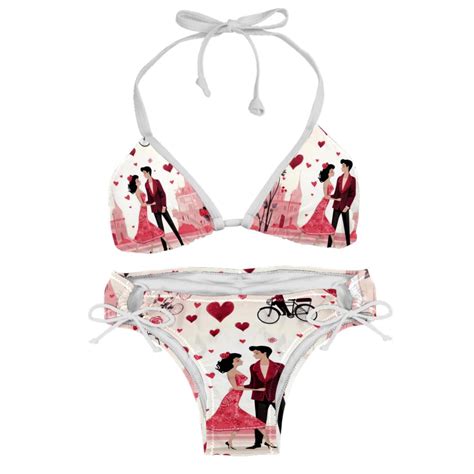 Valentine S Day Love Detachable Sponge Adjustable Strap Bikini Set Two Pack Ideal For Beach