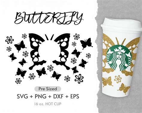 Oz Butterfly Hot Cup Svg Full Wrap Svg Butterfly Flowers Etsy
