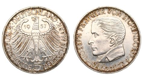 Германия. ФРГ. 5 марок 1957 года.