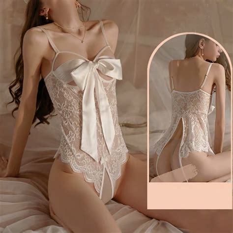 Jual Ready Stock Lingerie Seksi One Piece Open Transparan Celana Ketat Babydoll Busur Besar