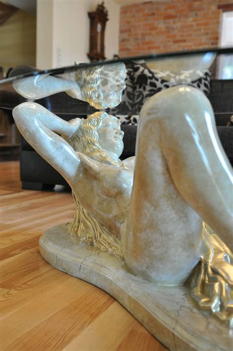 Side Coffee Table Naked Girl Mermaid Woman Art Deco Classicism Glass Countertop H 40cm Etsy