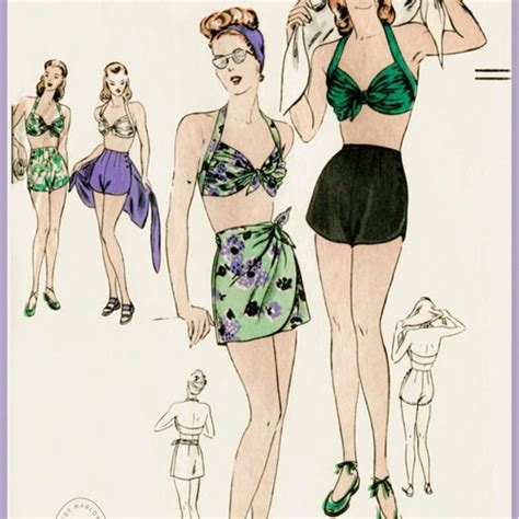 Vintage Sewing Pattern S S Bikini Bra Wrap Skirt High Etsy