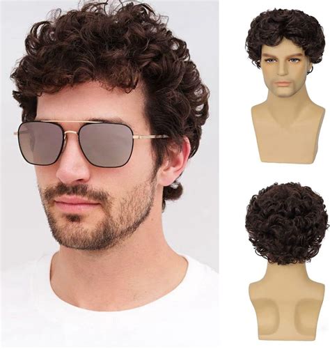 Karlery Adult Men Short Curly Dark Brown Wig Halloween