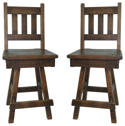 Swivel Barn Wood Bar Stool With Slat Back, Set of 2 - Rustic - Bar ...