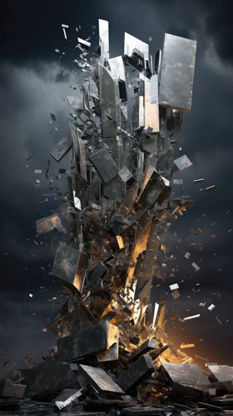 An Abstract Sculpture Of Recycled Metal Pieces And Shattered Glass