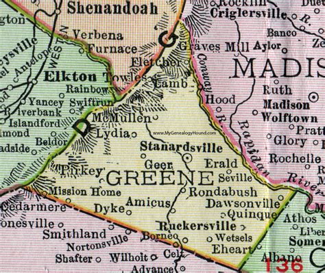 Greene County Virginia Map 1911 Rand Mcnally Stanardsville