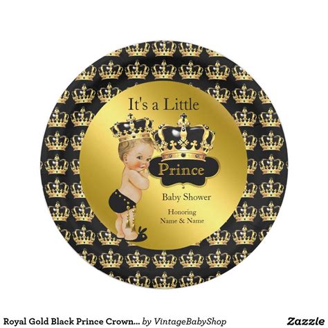Royal Gold Black Prince Crown Baby Shower Blonde Paper Plates Zazzle Artofit