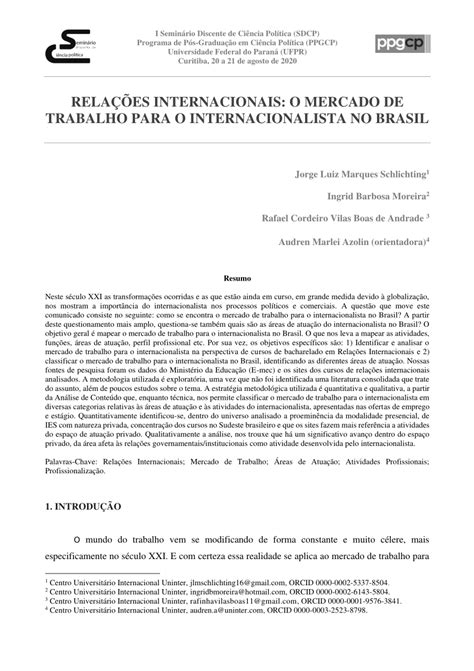 Mercado De Trabalho Relações Internacionais - (PDF) RELAÇÕES INTERNACIONAIS: O MERCADO DE TRABALHO PARA O ...