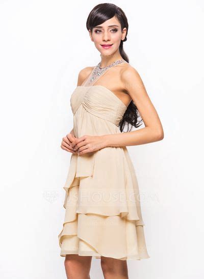 US 125 00 A Line Scoop Neck Knee Length Chiffon Cocktail Dress With