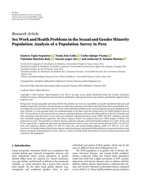 PDF Sex Work And Health Problems In The Sexual And Gender Minority Population Analysis Of A
