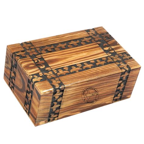 Hind Handicrafts Antique Torched Wooden Box Funeral Cremation Urns For