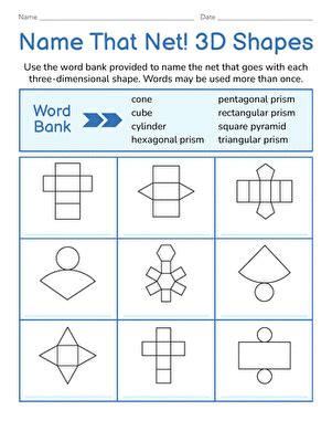 properties   shapes identify  nets   shapes worksheet