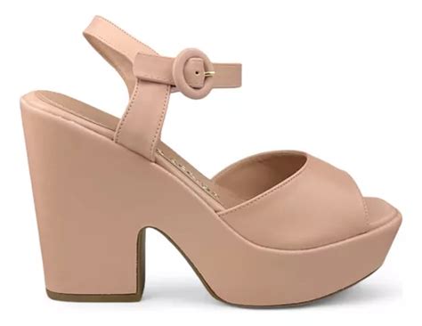 Sandália Feminina Meia Pata Salto Grosso Via Scarpa Nude Parcelamento sem juros