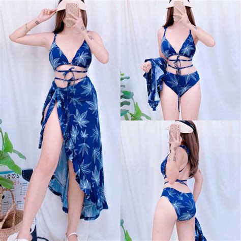 Summer Beach Sexy Split Skirt Three Piece In Bikini Swimsuit Swimwear Shopee Philippines