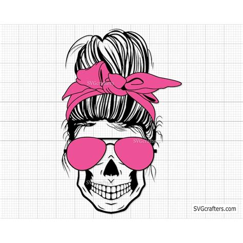 Layered Mom Skull Svg Messy Bun Skull Svg Momlife Svg Mom Inspire Uplift