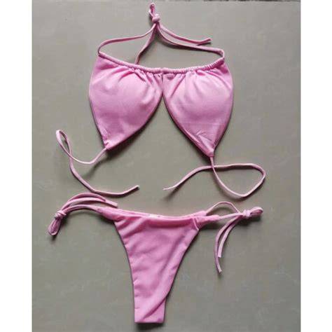 Pink L Summer Sexy Bikini Set Push Up Padded Bra Thong Split