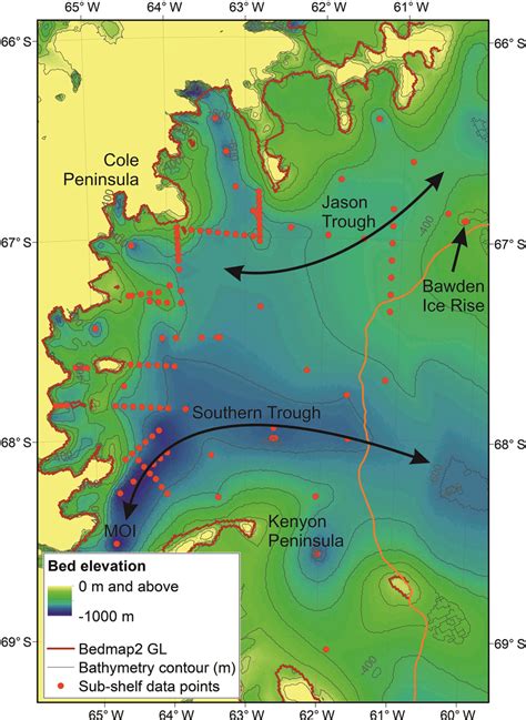 Updated bathymetry map of Larsen C Ice Shelf with large-scale features ...