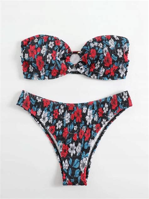 SHEIN CZARNE BIKINI KĄPIELOWE FLORAL PRINT M 14899800146 Allegro pl