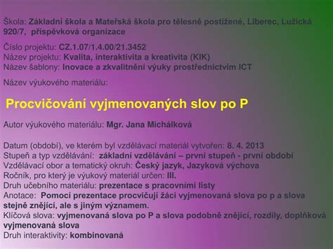 PPT Procvičování vyjmenovaných slov po PowerPoint Presentation free