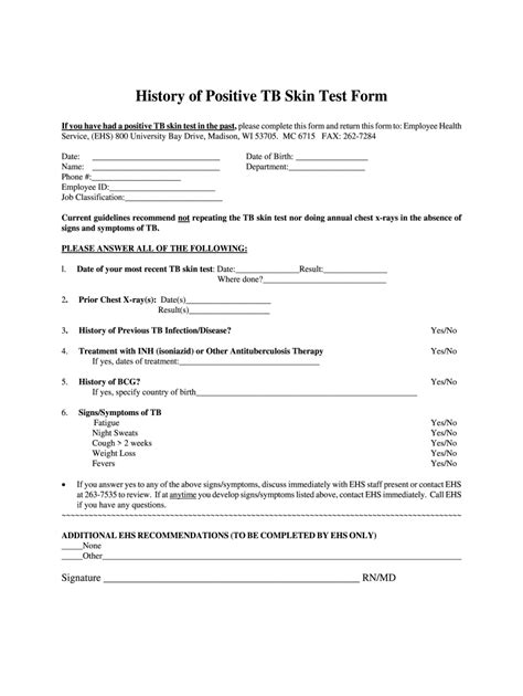 Employment Blank Free Printable Tb Test Form