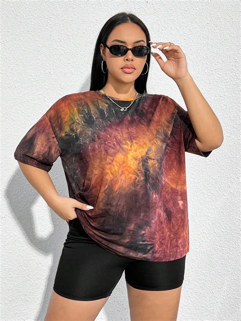 Shein Ezwear Plus Size Womens Tie Dye Round Neck T Shirt Shein Usa